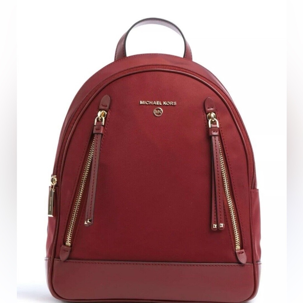 NEW Michael Kors Red Backpack with Gold Zippers